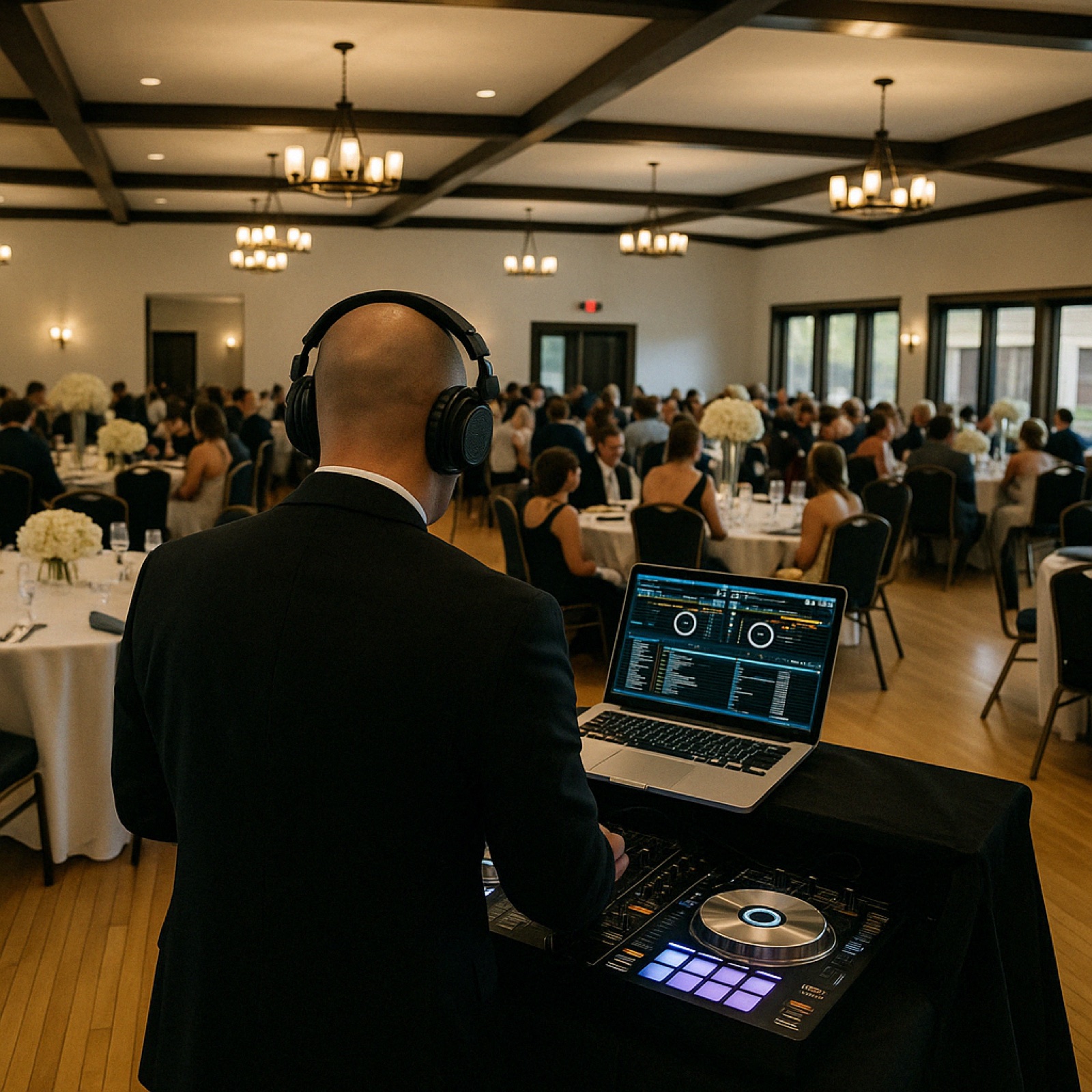 DJ performing at a reception in the ballroom